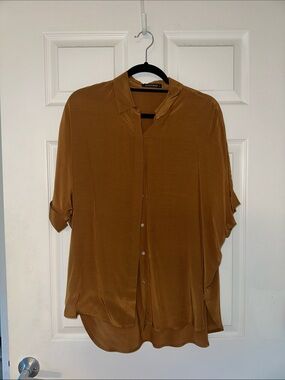 Silky Button-Down Shirt in Caramel
